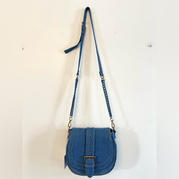 House of Harlow NWT denim saddle bag crossbody bag 70s Jean spring summer buckle - Picture 2 of 8